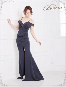 画像3: オフショル ロング キャバドレス スリット 大きいサイズ Belsia(S/M/L/XL)(ブラック/ホワイト/ネイビー/ピンク/レッド) (3)