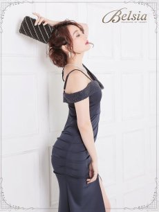 画像5: オフショル ロング キャバドレス スリット 大きいサイズ Belsia(S/M/L/XL)(ブラック/ホワイト/ネイビー/ピンク/レッド) (5)