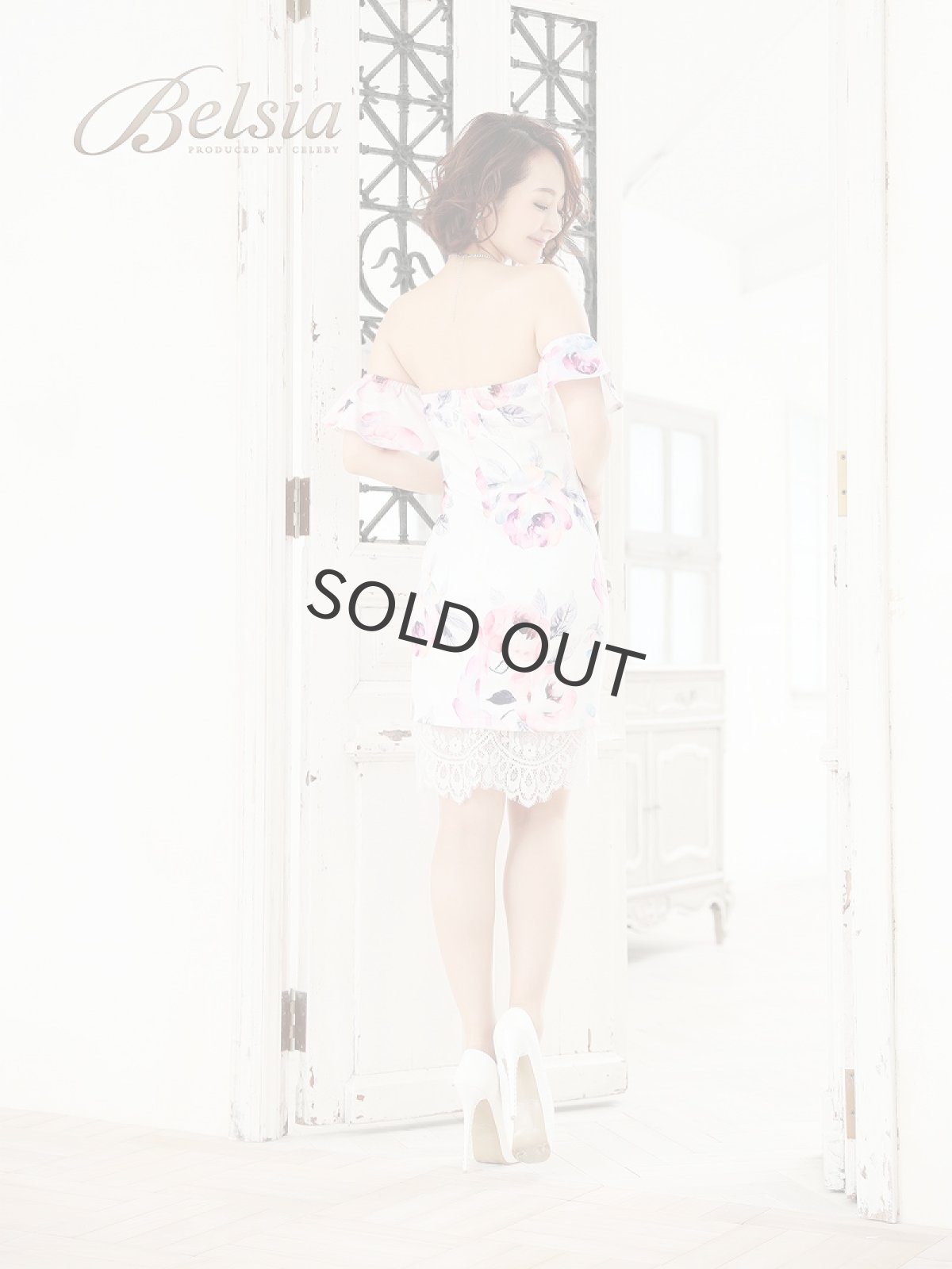 画像2: ミニ ドレス 花柄 薔薇柄 オフショルダー Belsia(S/M/L)(ホワイト/ネイビー) (2)