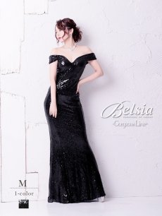 画像1: 【Belsia】オフショル煌スパンコールロングドレス マーメイドキャバクラロングドレス【ベルシア】(M)(ブラック) (1)