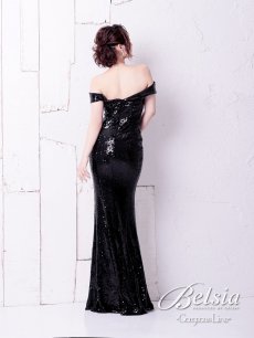 画像3: ロングドレス スパンコール オフショル マーメイド タイト Belsia(M)(ブラック) (3)