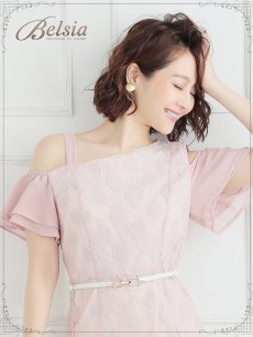 画像4: 【Belsia】ドット柄ワンショルダーミニドレス 袖フリルタイトキャバクラドレス【ベルシア】(S/M/L)(ピンク/アイボリー) (4)