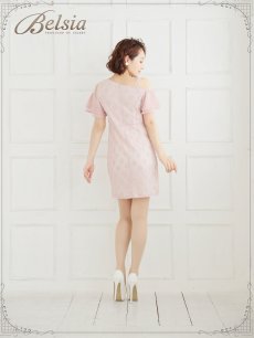 画像5: 【Belsia】ドット柄ワンショルダーミニドレス 袖フリルタイトキャバクラドレス【ベルシア】(S/M/L)(ピンク/アイボリー) (5)