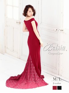 画像1: ロング ドレス レース オフショル マーメイド Belsia(M/L)(ブラック/レッド) (1)