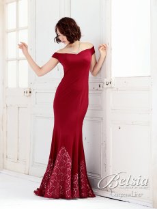 画像2: ロング ドレス レース オフショル マーメイド Belsia(M/L)(ブラック/レッド) (2)