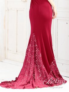 画像3: ロング ドレス レース オフショル マーメイド Belsia(M/L)(ブラック/レッド) (3)