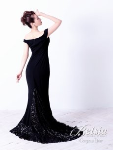 画像5: ロング ドレス レース オフショル マーメイド Belsia(M/L)(ブラック/レッド) (5)