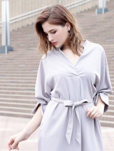 画像3: ワンピース キャバドレス ワンピース 膝丈 ミディアム丈 袖付き 五分袖 DaysPiece(M)(ブラック/ホワイト/カーキ/グレー/ピンク/ネイビー) (3)
