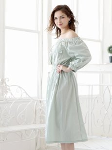 画像3: ワンピース キャバドレス オフショル シャツワンピ ロング ワンピース シンプル DaysPiece(M)(ホワイト/グリーン) (3)