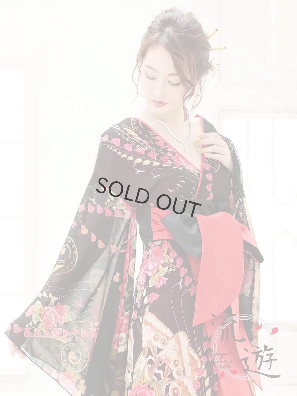 画像3: キャバドレス 和柄 キャバクラ ドレス 花柄 和柄 花魁ドレス 流遊(S/M/L/XL)(レッド) (3)