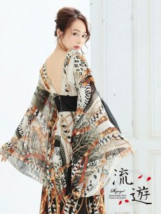 画像3: ドレス イベント衣装 着物ドレス 和柄 ダンス 流遊(S/M/L/XL)(ゴールド) (3)