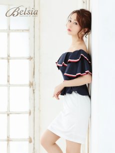 画像3: ミニ ドレス オフショルダー トリコロールカラー フリル Belsia(M/L)(ネイビー×ホワイト/ホワイト×ネイビー) (3)