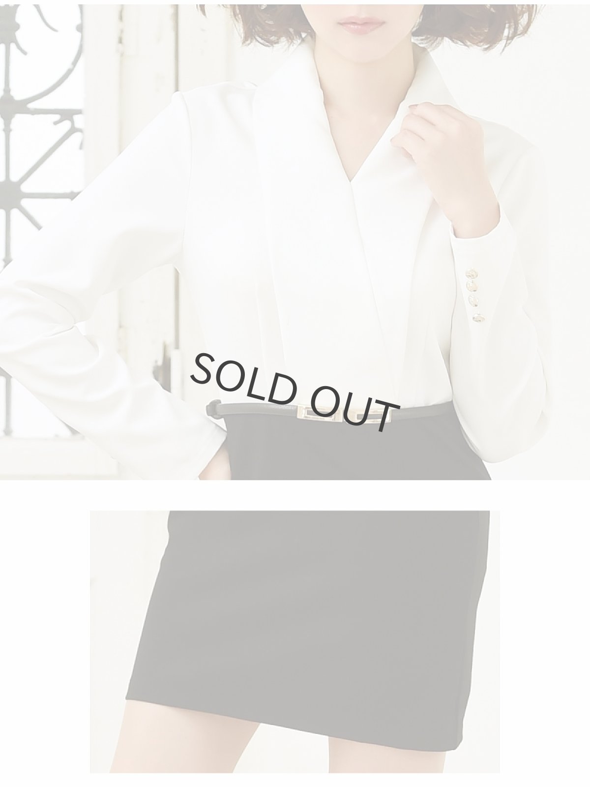 画像3: カシュクール 膝丈 バイカラー タイト 長袖 Belsia(S/M/L)(ホワイト×ブラック) (3)