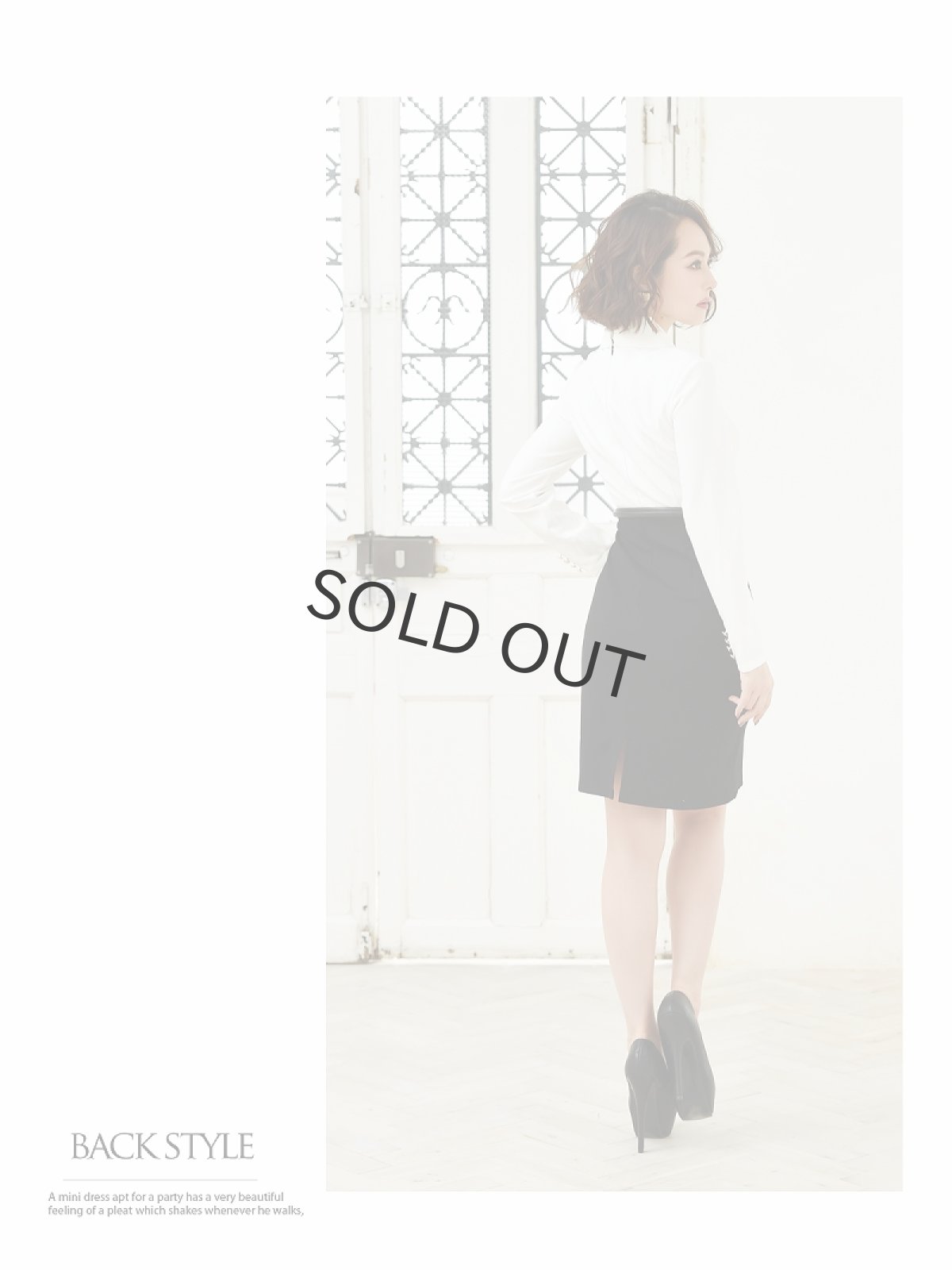 画像4: カシュクール 膝丈 バイカラー タイト 長袖 Belsia(S/M/L)(ホワイト×ブラック) (4)