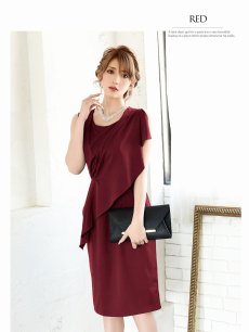 画像4: 膝丈 ミニドレスパーティードレス ワンカラー アシンメトリー ミディ丈 Belsia(S/M/L)(ブラック/ブルー/レッド) (4)