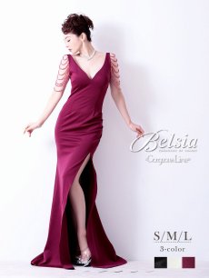 画像1: ロング ドレス スリット クリスマス ストレッチ Belsia(S/M/L)(ワイン/ホワイト/ブラック) (1)