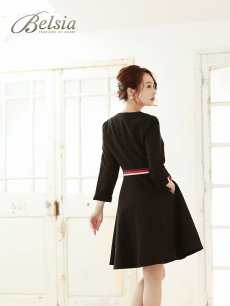画像3: カシュクール 七分袖 ワンピース 袖ありドレス トリコロール Belsia(S/M/L/XL/XXL)(ブラック) (3)