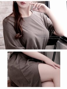 画像3: ワンピース キャバドレス フレンチスリーブ ドルマン ワンピース ベルト付き 無地 DaysPiece(M)(ブラック/カーキ) (3)