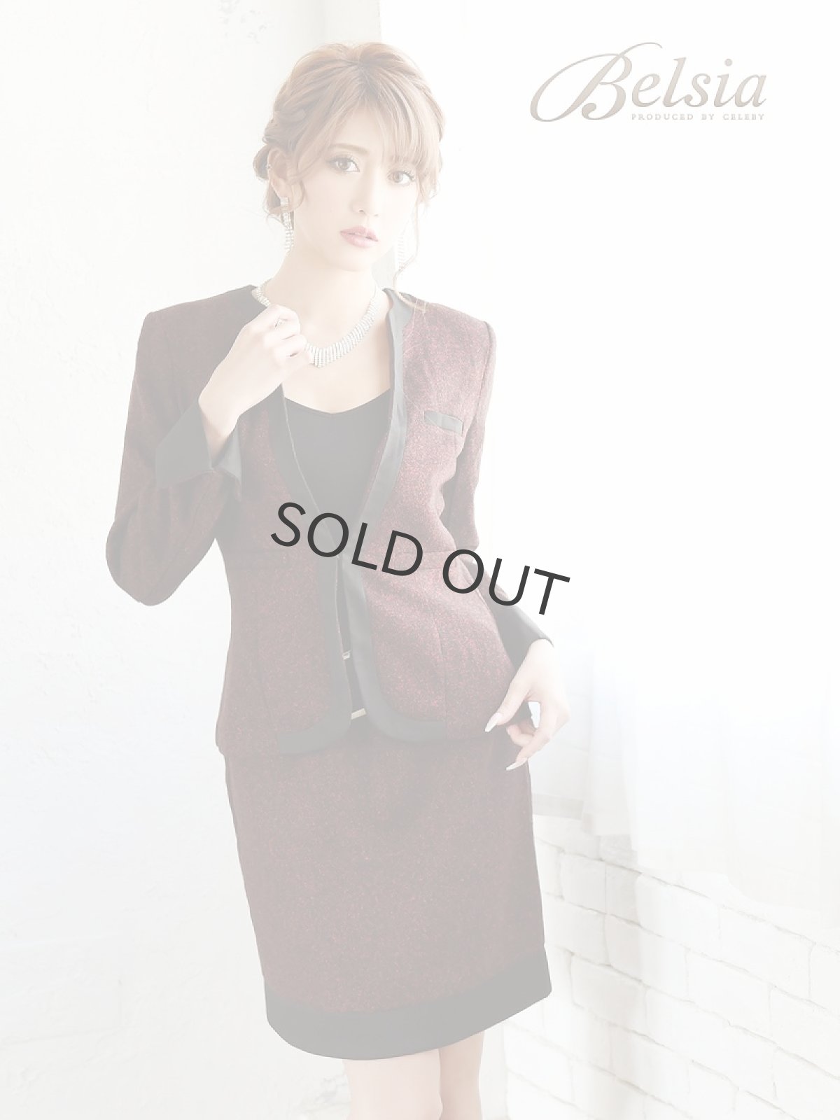 画像3: スーツ ノーカラー キャバスーツ 13号スーツ ツイード Belsia(S/M/L/XL)(ホワイト/ブラックレッド/ネイビー) (3)