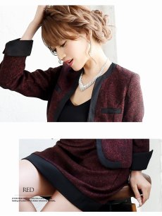 画像4: スーツ ノーカラー キャバスーツ 13号スーツ ツイード Belsia(S/M/L/XL)(ホワイト/ブラックレッド/ネイビー) (4)