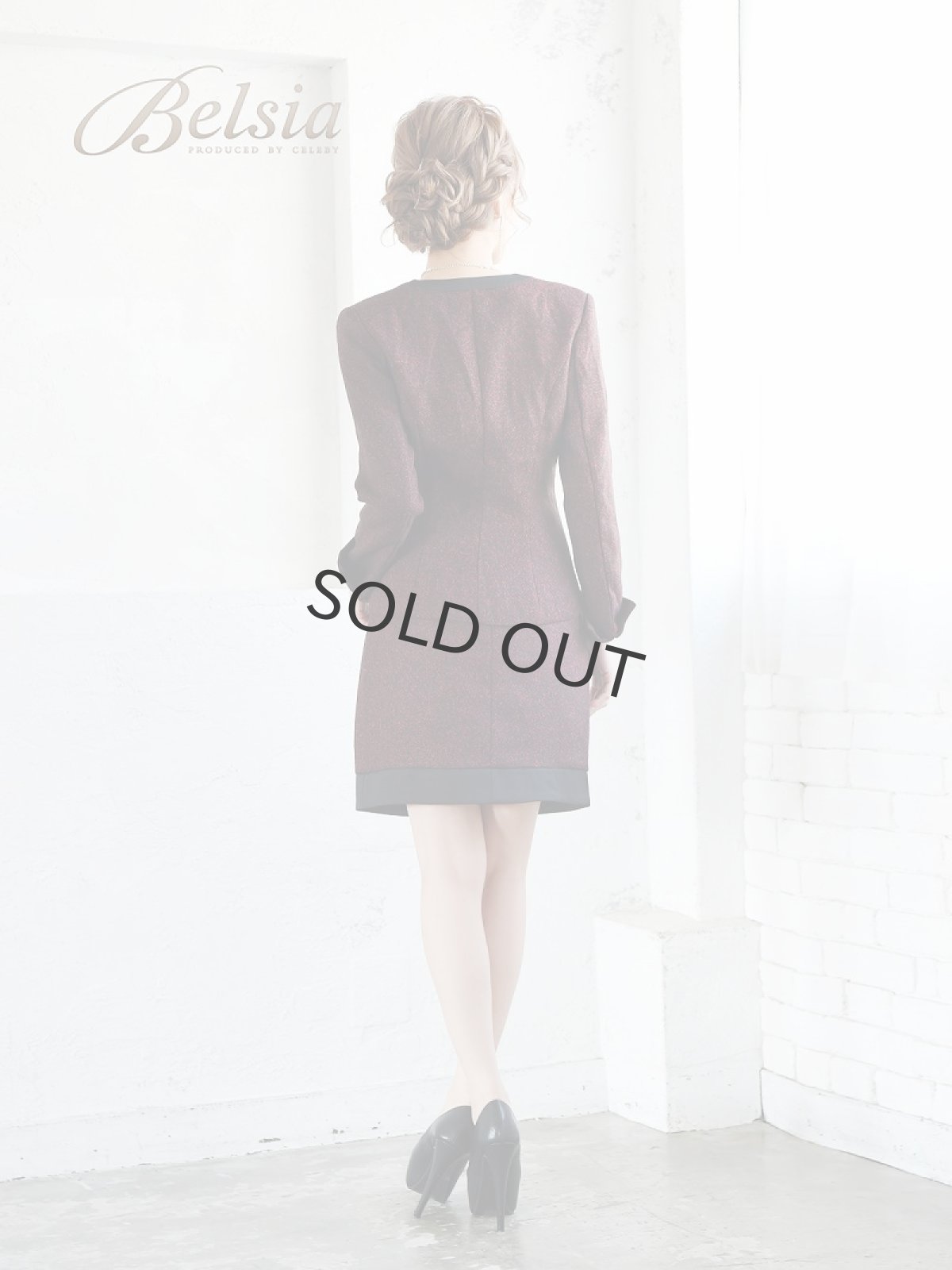 画像5: スーツ ノーカラー キャバスーツ 13号スーツ ツイード Belsia(S/M/L/XL)(ホワイト/ブラックレッド/ネイビー) (5)