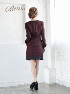 画像5: スーツ ノーカラー キャバスーツ 13号スーツ ツイード Belsia(S/M/L/XL)(ホワイト/ブラックレッド/ネイビー) (5)