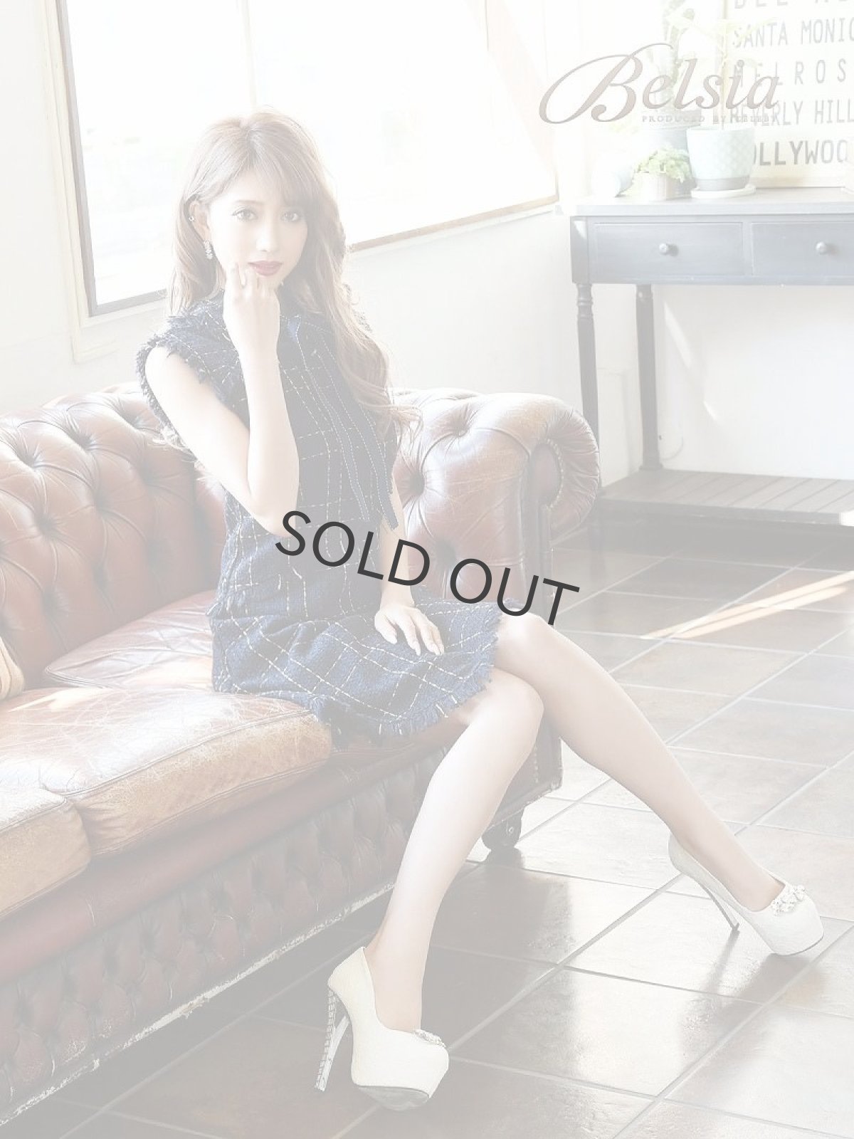 画像3: ワンピース ツイード レトロ フレア チェック Belsia(S/M/L)(ネイビー) (3)