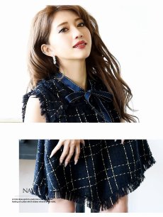 画像4: ワンピース ツイード レトロ フレア チェック Belsia(S/M/L)(ネイビー) (4)