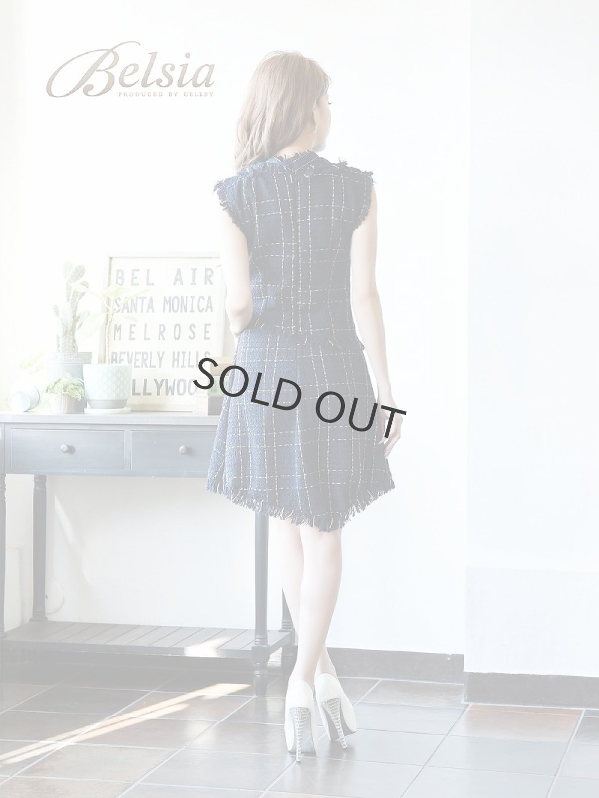 画像5: ワンピース ツイード レトロ フレア チェック Belsia(S/M/L)(ネイビー) (5)