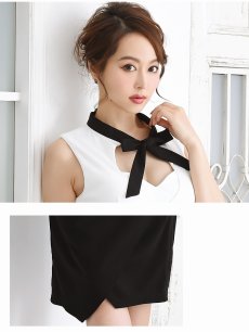 画像3: バイカラー ワンピース 韓国 バストカット 谷間 Belsia(S/M/L/XL)(ホワイト) (3)