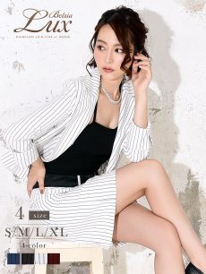 画像1: ストライプ 膝丈 スカート キャバスーツ コンパニオン Belsia.LUX(S/M/L/XL)(ブルー/ワイン/ホワイト/グレー) (1)