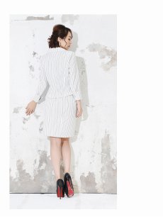 画像3: ストライプ 膝丈 スカート キャバスーツ コンパニオン Belsia.LUX(S/M/L/XL)(ブルー/ワイン/ホワイト/グレー) (3)