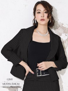 画像4: ストライプ 膝丈 スカート キャバスーツ コンパニオン Belsia.LUX(S/M/L/XL)(ブルー/ワイン/ホワイト/グレー) (4)