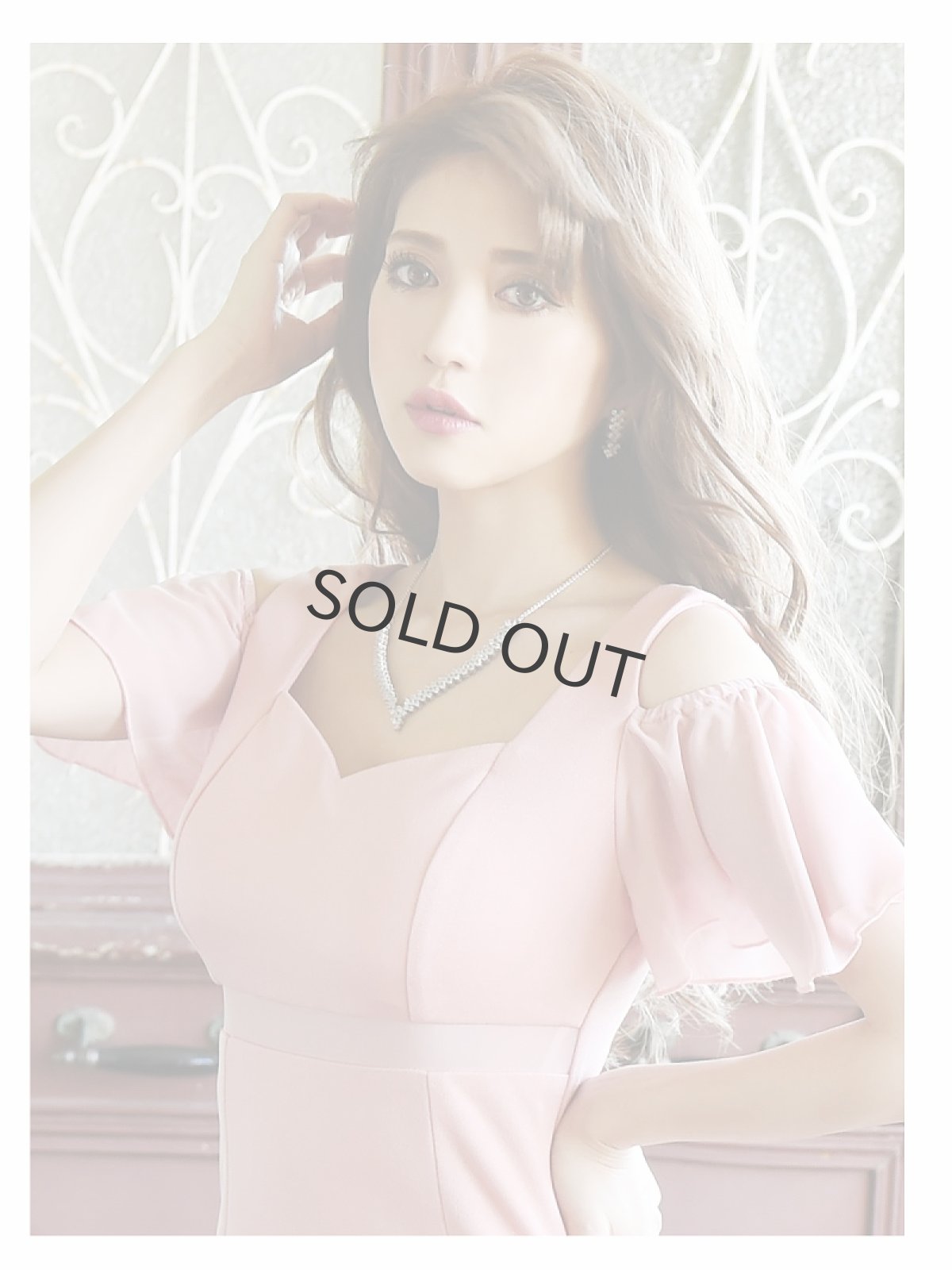 画像3: 膝丈 ミニドレス オープンショルダー タイト フレア袖 Belsia(S/M)(ピンク/ネイビー/ホワイト) (3)