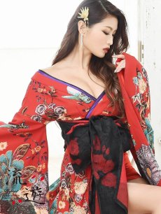 画像2: キャバドレス 和柄 花魁 着物ドレス 赤 和柄 キャバドレス 流遊(M/L)(レッド) (2)