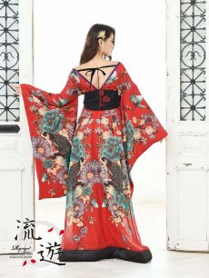 画像3: キャバドレス 和柄 花魁 着物ドレス 赤 和柄 キャバドレス 流遊(M/L)(レッド) (3)