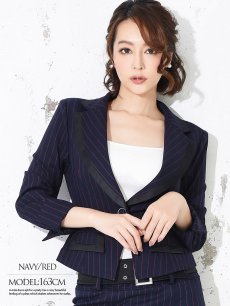 画像2: ストライプ スーツ コンパニオン 大きいサイズ ナイトスーツ Belsia.LUX(S/M/L/XL)(ネイビー×ホワイト/ネイビー×レッド/グレー) (2)