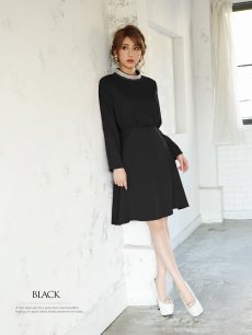 画像5: ミニドレス 膝丈 長袖 フレアー 無地 Belsia(S/M/L)(ブラック/レッド) (5)