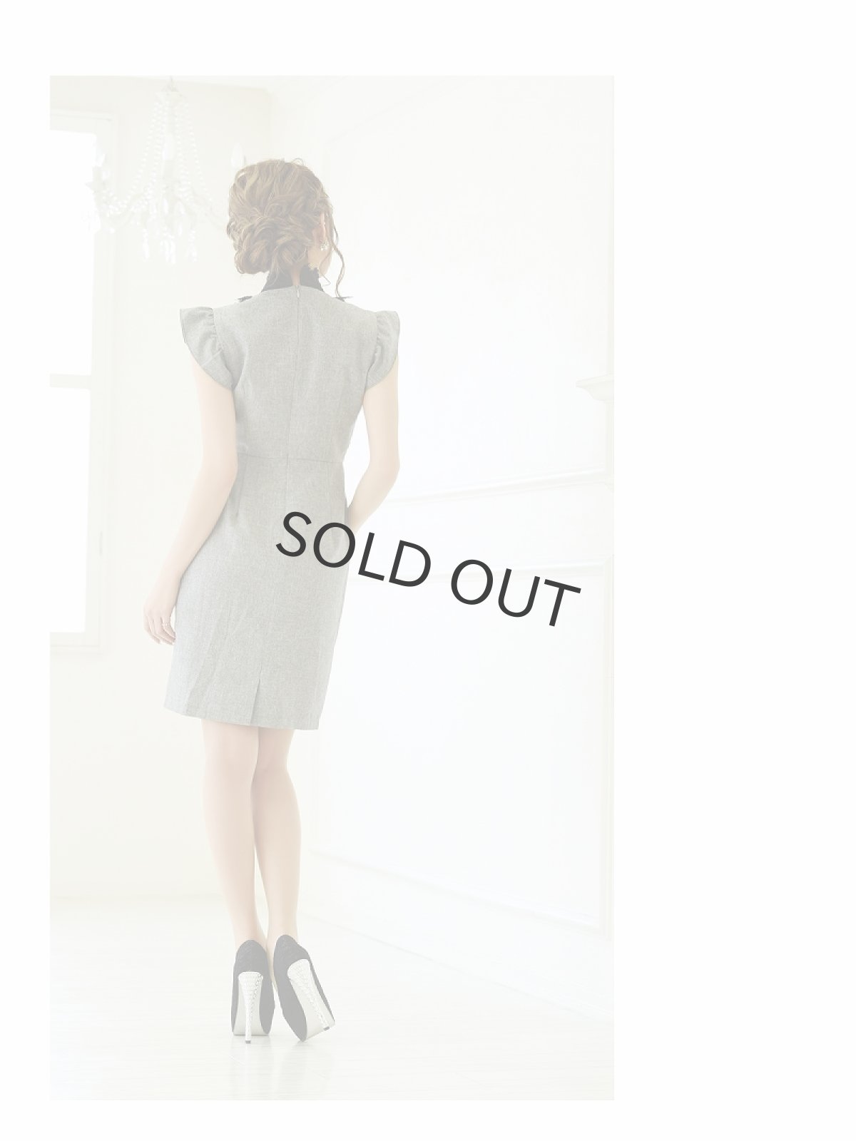 画像2: 膝丈 ミニドレス 袖あり フリル袖 無地 Belsia.LUX(S/M/L)(グレー/ワイン) (2)