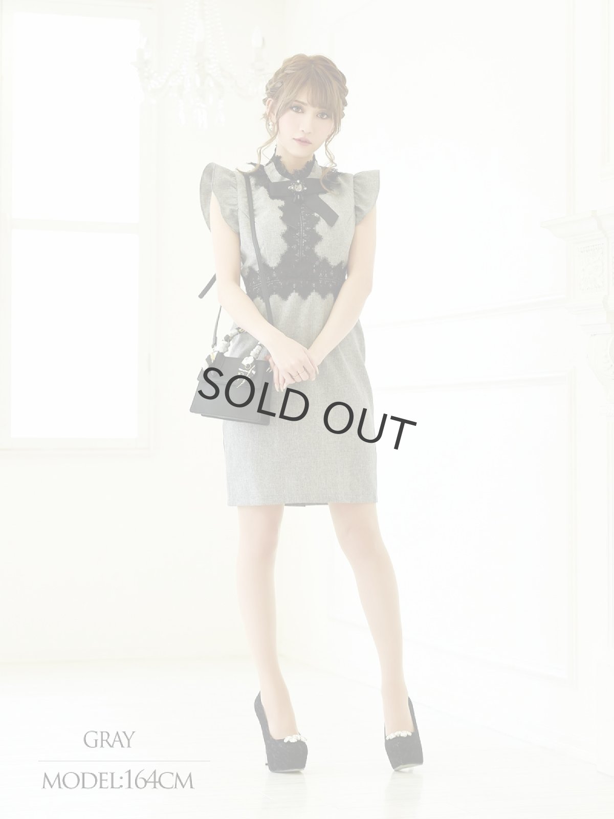 画像3: 膝丈 ミニドレス 袖あり フリル袖 無地 Belsia.LUX(S/M/L)(グレー/ワイン) (3)