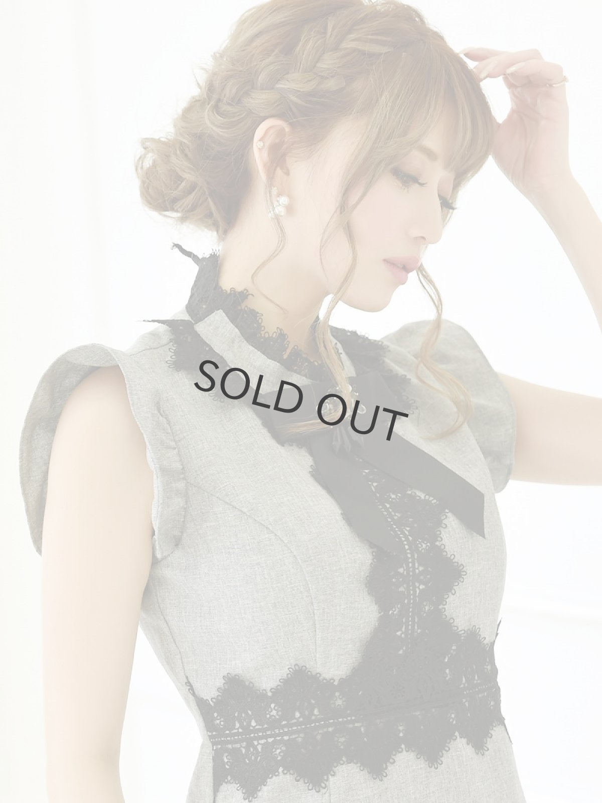 画像4: 膝丈 ミニドレス 袖あり フリル袖 無地 Belsia.LUX(S/M/L)(グレー/ワイン) (4)