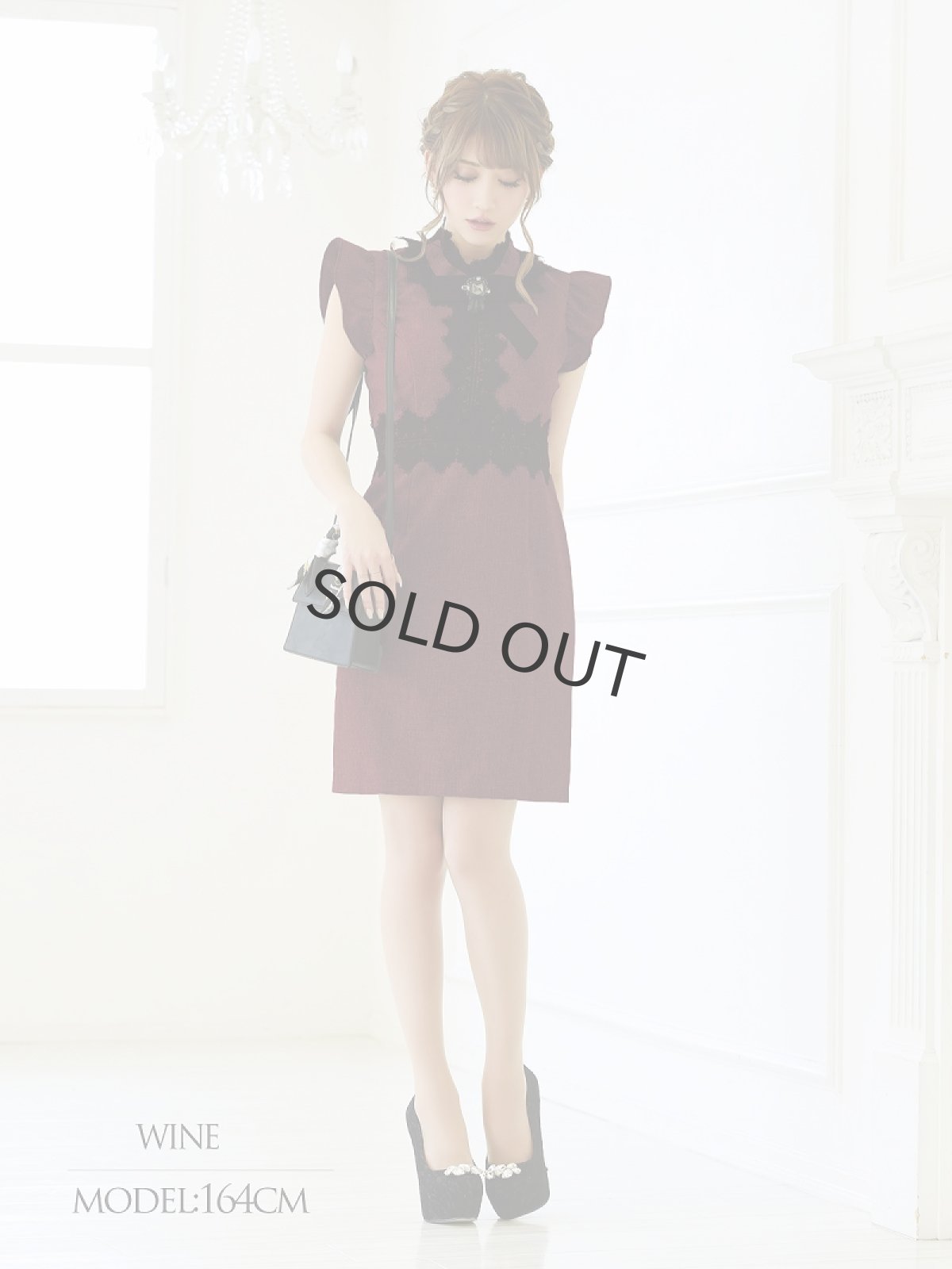 画像5: 膝丈 ミニドレス 袖あり フリル袖 無地 Belsia.LUX(S/M/L)(グレー/ワイン) (5)