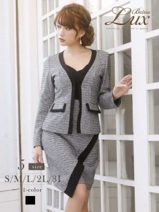 画像1: 千鳥柄 ツイードスーツ 膝丈 フォーマル ノーカラー Belsia.LUX(S/M/L/2L/3L)(ブラック) (1)