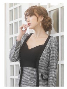 画像3: 千鳥柄 ツイードスーツ 膝丈 フォーマル ノーカラー Belsia.LUX(S/M/L/2L/3L)(ブラック) (3)
