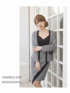 画像5: 千鳥柄 ツイードスーツ 膝丈 フォーマル ノーカラー Belsia.LUX(S/M/L/2L/3L)(ブラック) (5)