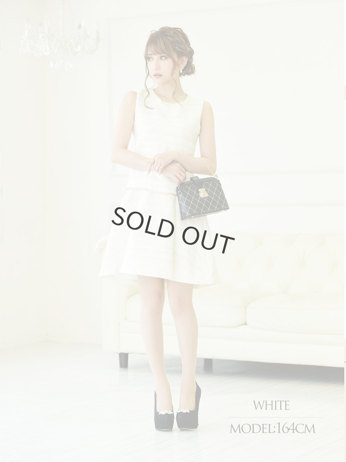 画像4: ツイード フレアー 膝丈 結婚式 女子会 Belsia.LUX(S/M/L/XL)(ホワイト/ピンク/ブラック) (4)