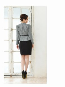 画像3: 長袖 ペプラム 黒 体型カバー ツイード Belsia(S/M/L/XL)(グレー) (3)