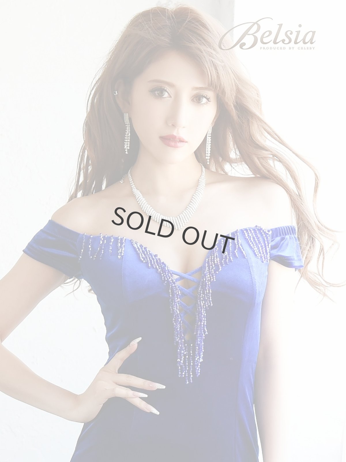 画像2: ロング ドレス ベロア スリット オフショル Belsia(S/M/L)(ブラック/ブルー/レッド) (2)