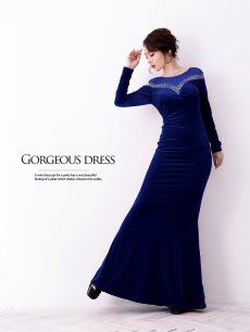 画像2: ベロア ロングドレス 袖付き マーメイド 長袖 Belsia(M/L)(レッド/ブラック/ブルー) (2)