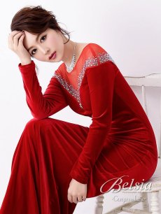 画像5: 【Belsia】ベロアマーメイドロングドレス 長袖タイトキャバクラドレス【ベルシア】(M/L)(レッド/ブラック/ブルー) (5)